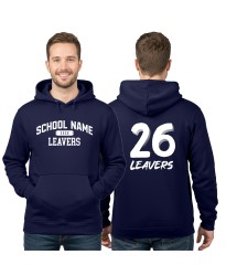 Leavers Personalised Custom Hoodie – Front Customised with Printed School Name and "Leavers" in Block Serif Font, Back Features Bold "26" in Rounded Block-Style with "Leavers" in Signature-Style Cursive Font